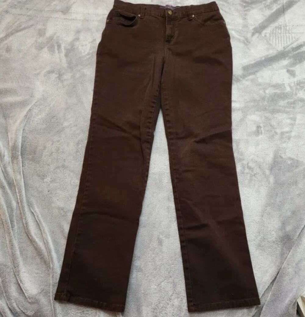Gloria Vanderbilt Women's Size 4 Amanda Straight Jeans Brown Solid Cotton